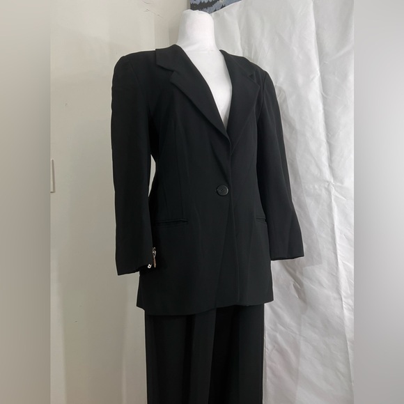 Vintage Giorgio Armani Black Wool Power Suit Blazer & Trousers Set - Picture 1 of 13